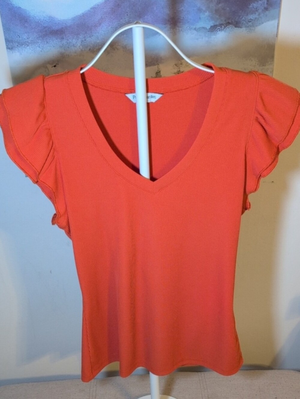 Pretty Garden Orange Ruffle Sleeve V-Neck Ribbed Tee - Picture 4 of 4